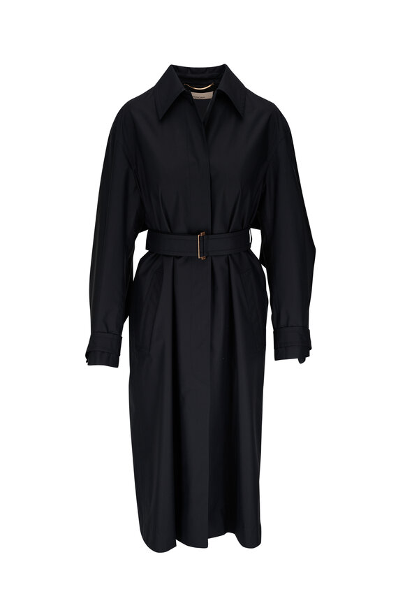 Agnona Black Technical Silk Trench Coat 