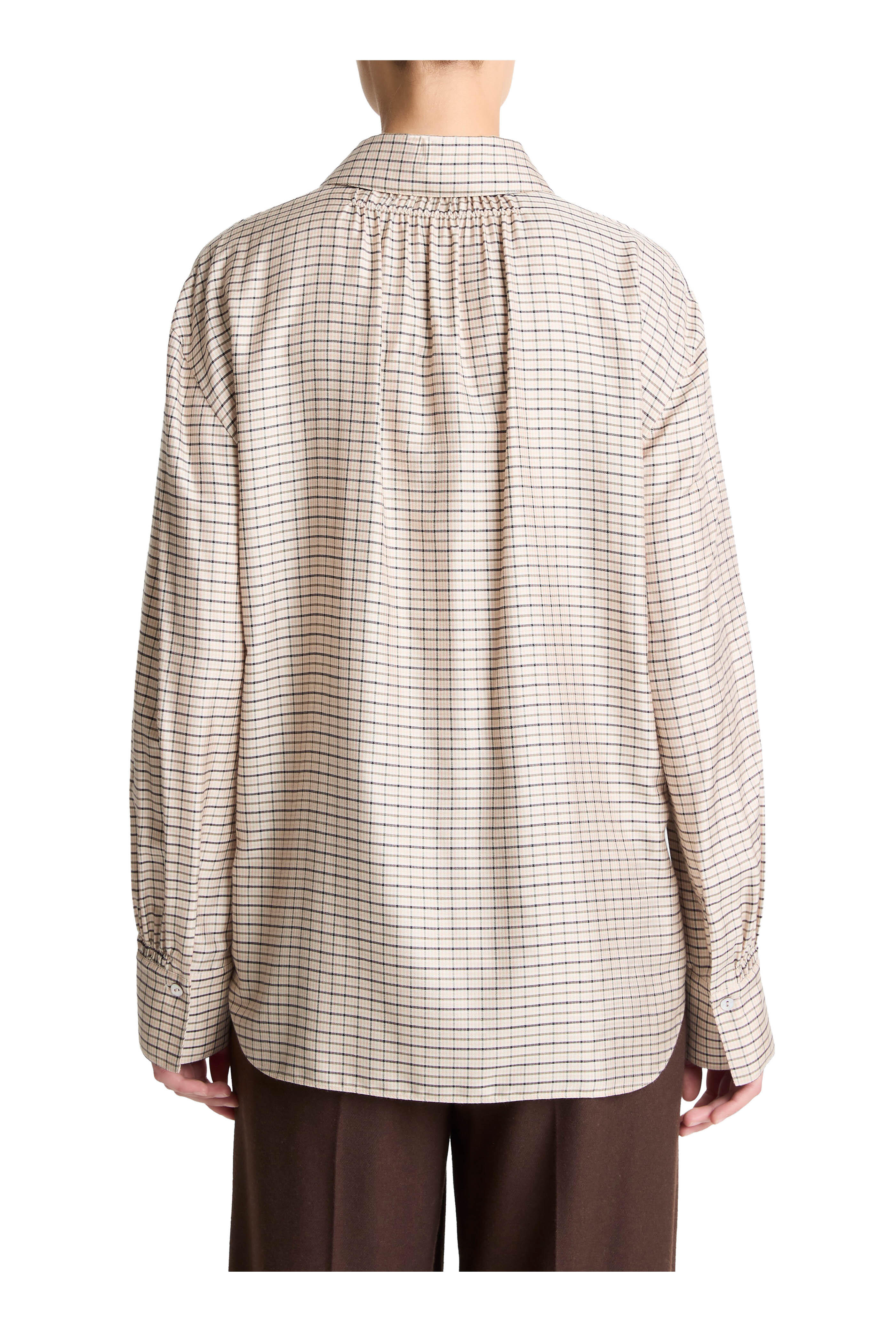 Vince - Taupe Multi Smocked Micro Check Button Down Shirt