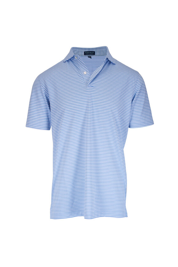 Peter Millar Tempo White & Blue Stripe Mesh Performance Polo - view 1