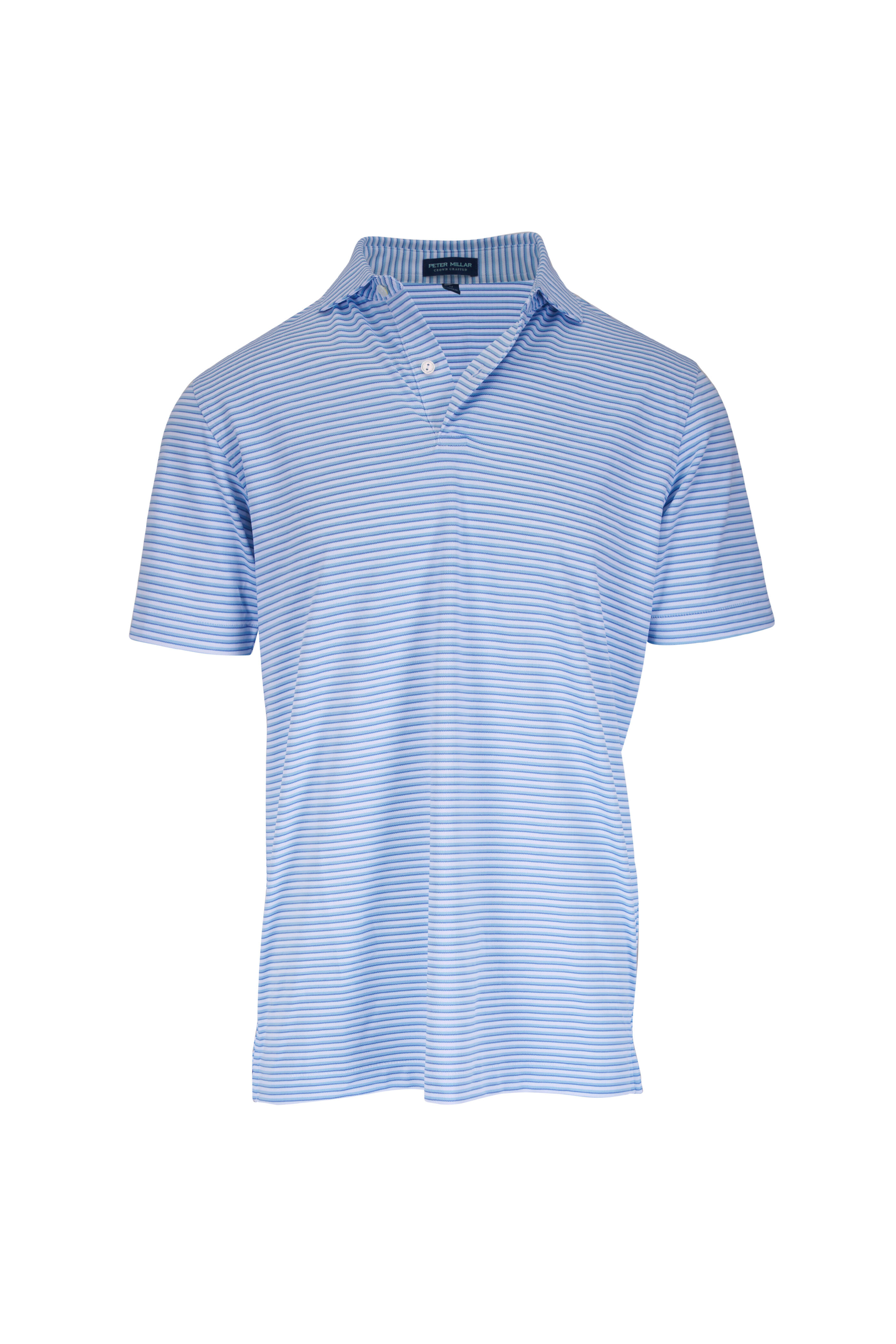 Peter Millar - Tempo White & Blue Stripe Mesh Performance Polo - view 1