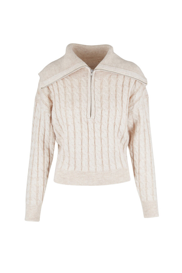 Frame - Ivory Wool Half-Zip Cable Knit Sweater