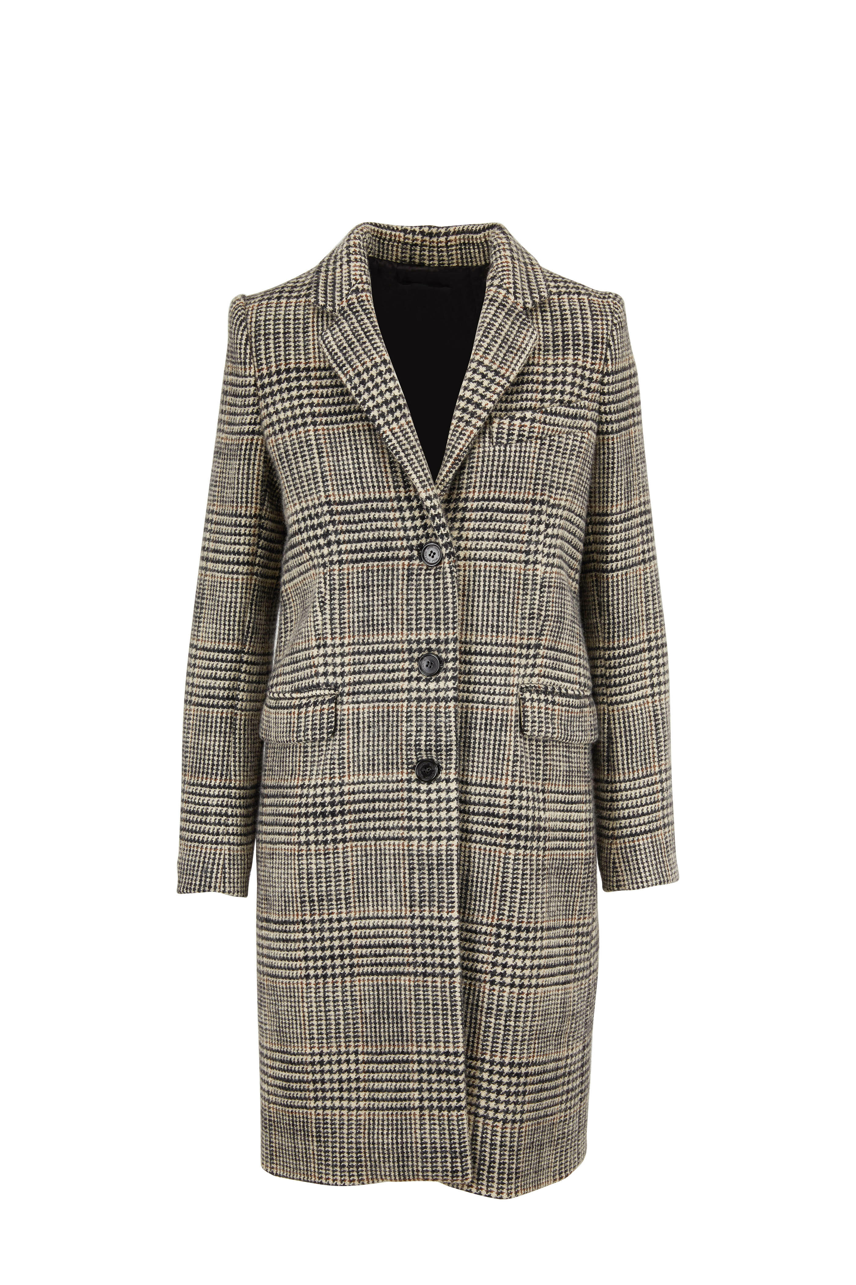 Nili Lotan - Rosalin Black, Ivory & Brown Plaid Wool Coat - view 1