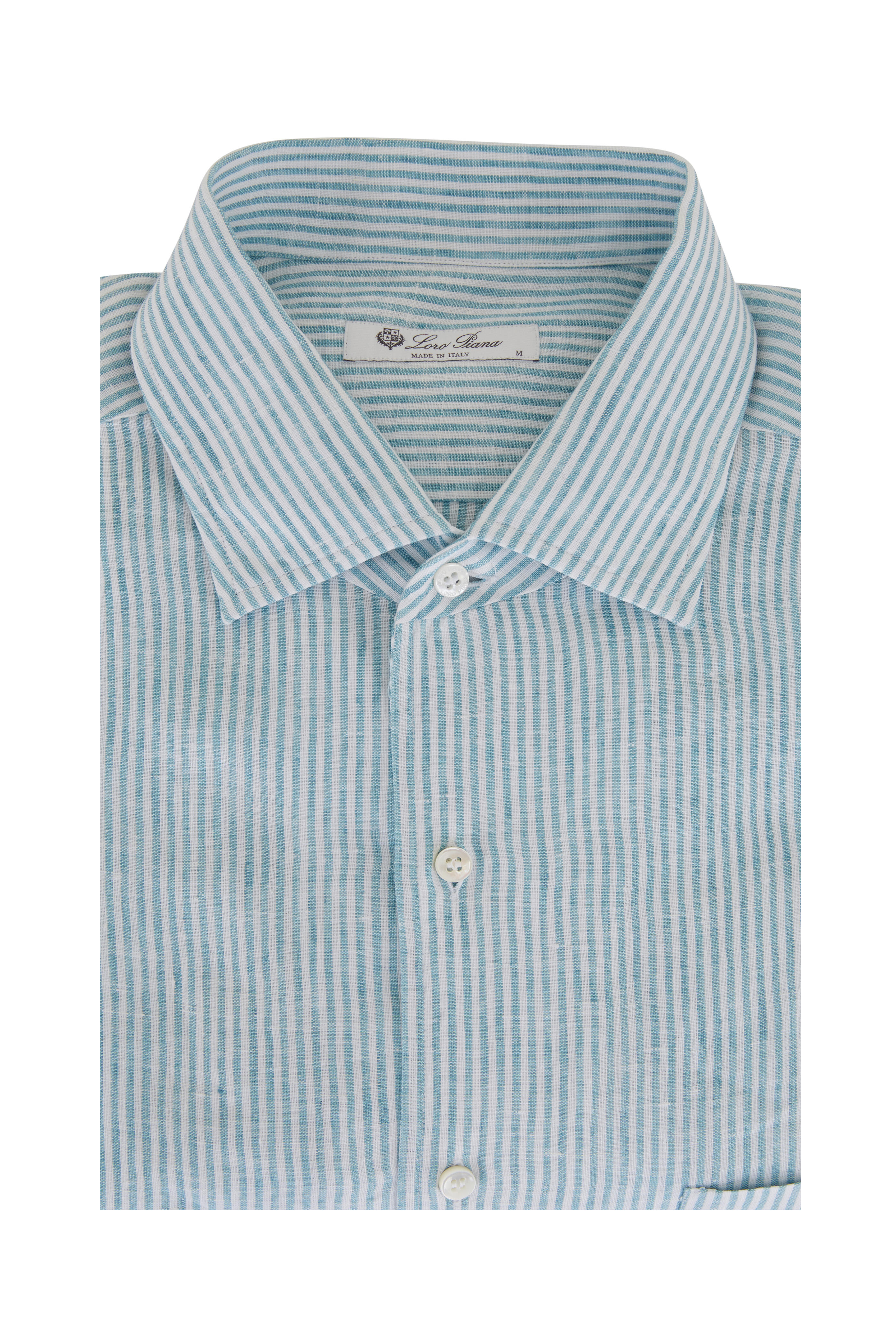 0118 Loro Piana リネンシャツ 42サイズ Loro Piana - Green Linen Short Sleeve Shirt | Mitchell Stores