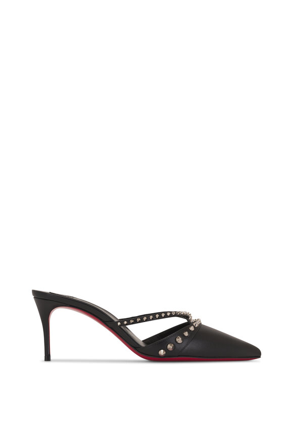 Christian Louboutin - Tatoosh Spike Silver & Black Leather Mule, 70mm