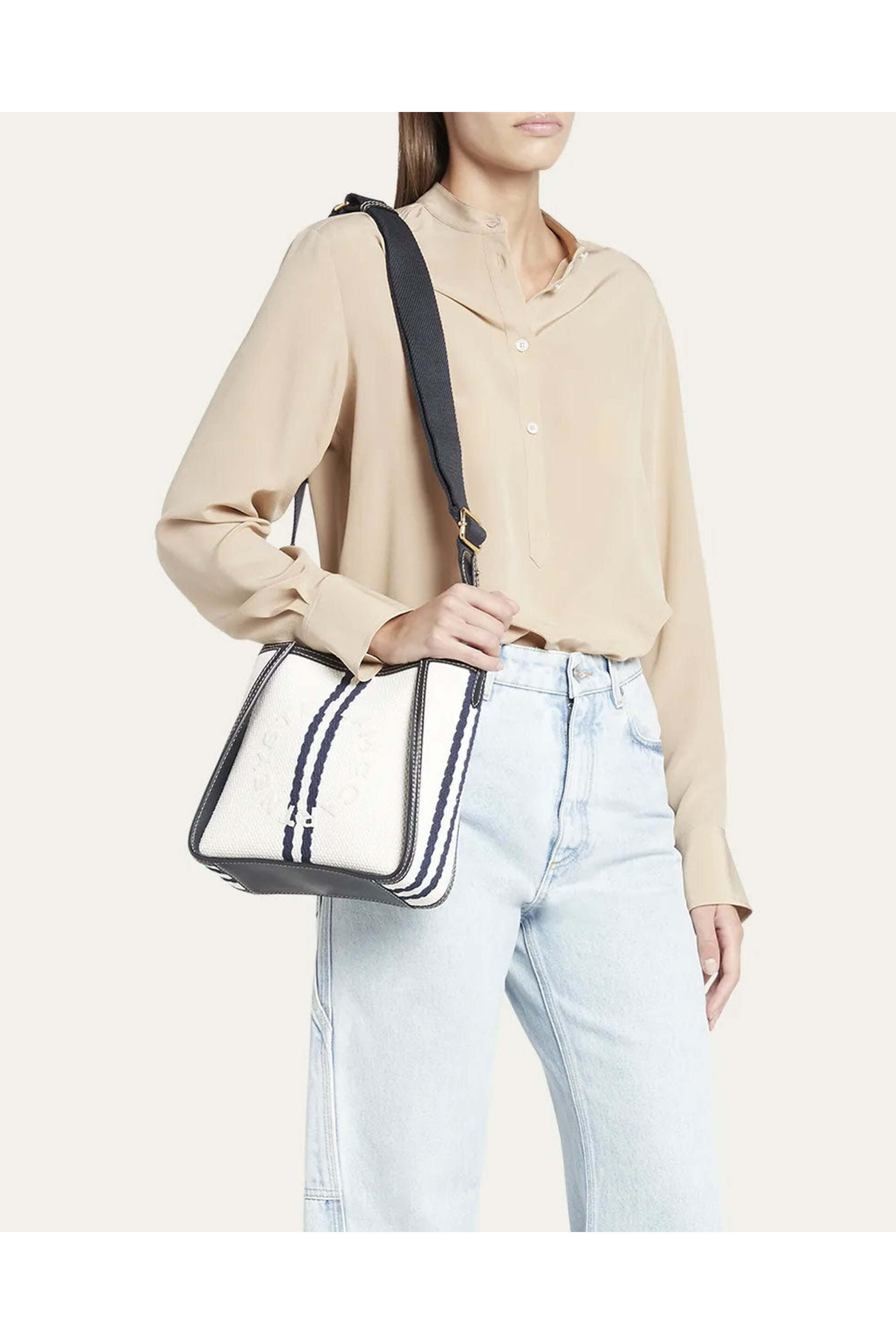 Stella McCartney - Mini Striped Eco Canvas Crossbody Bag in Ink