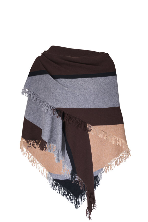 Kinross Chocolate Stripe Cashmere Fringe Triangle Shawl - view 1