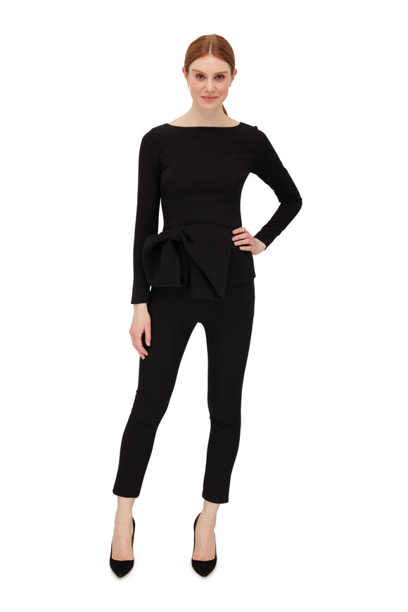 Safiyaa - Black Heavy Crepe Bow Detail Long Sleeve Top 