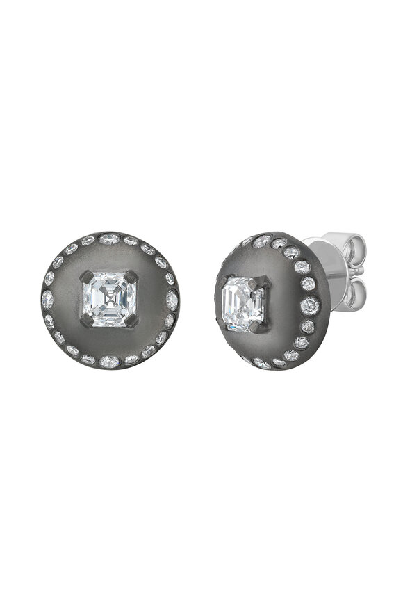 Ruchi 18k Black Gold Asscher Cut Round Diamond Stud - view 1