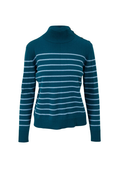 Kinross - Juniper & Waterfall Stripe Cashmere Sweater