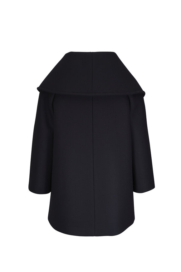Michael Kors Collection Black Wool Portrait Neck Double Breasted Peacoat - view 2