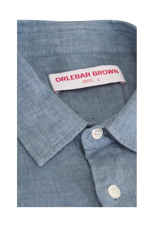 Orlebar Brown Giles Chambray Linen Stitched Sport Shirt - view 3