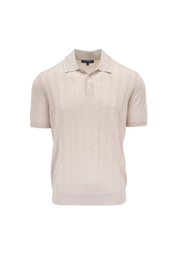 Patrick Assaraf Drop Needle Tipped Grainy White Wool Polo