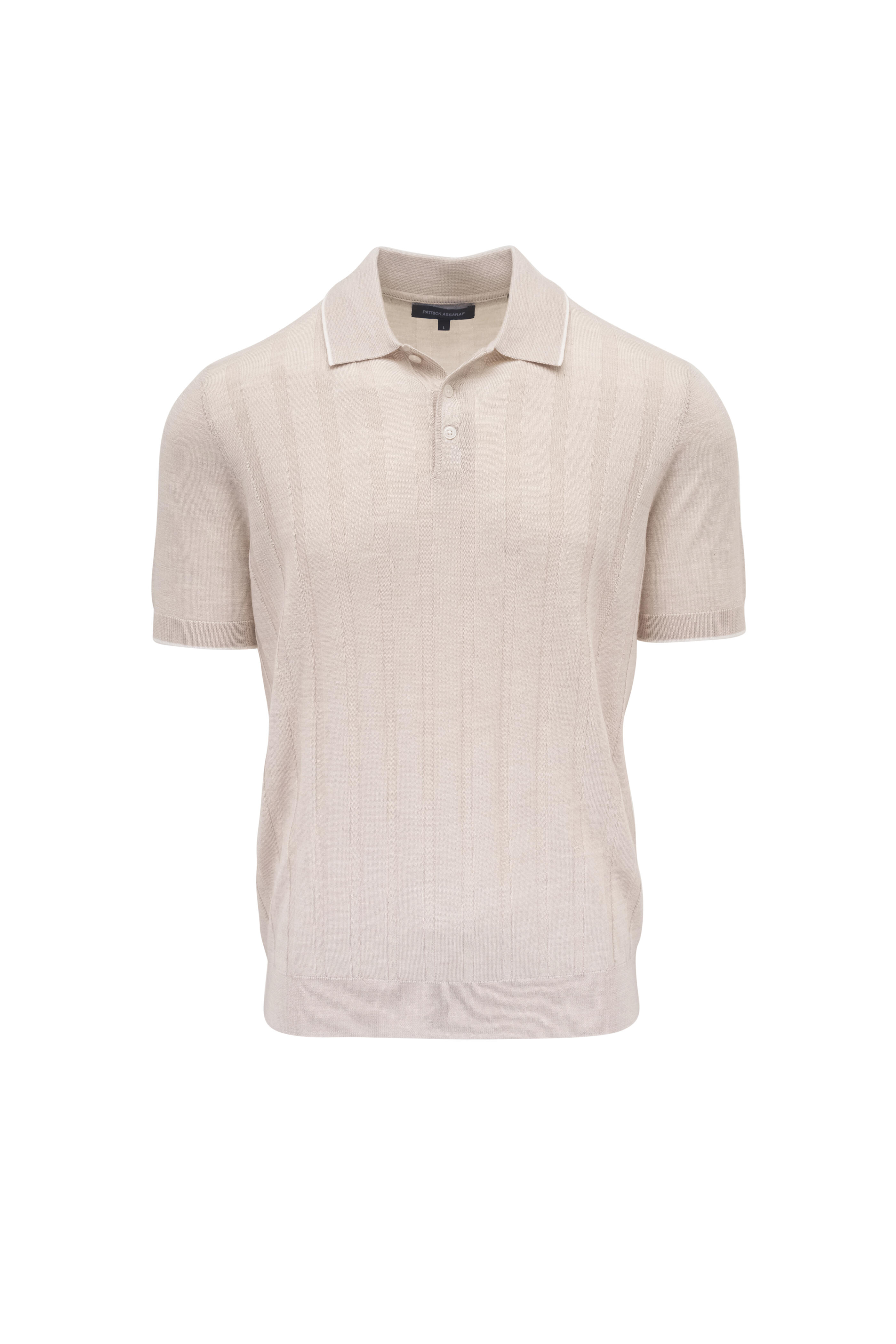 Patrick Assaraf - Drop Needle Tipped Grainy White Wool Polo