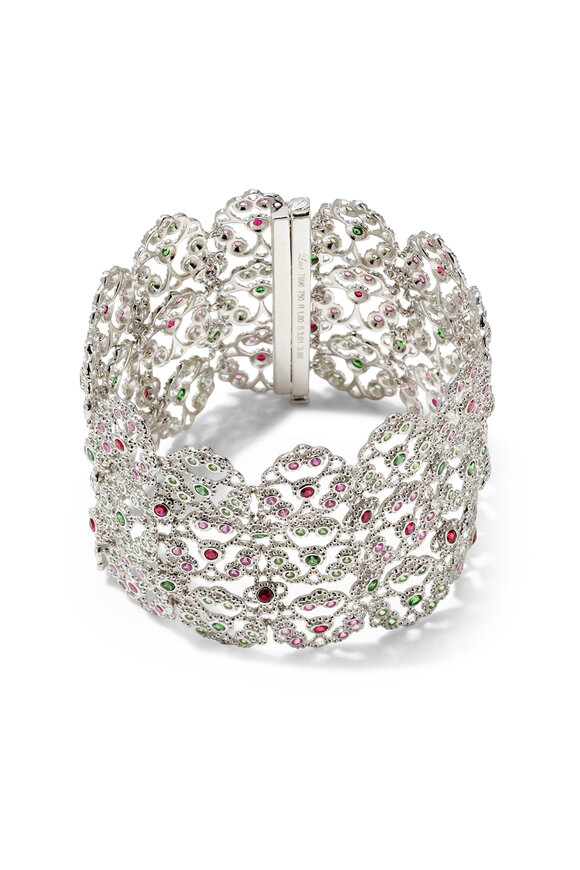 Alexander Laut 18k White Gold Tsavorite Ruby & Sapphire Bracelet