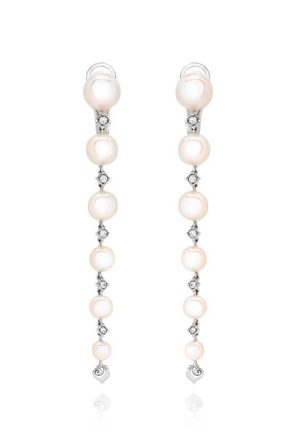 Chantecler 18k White Gold Diamond & Pearl Drop Earring