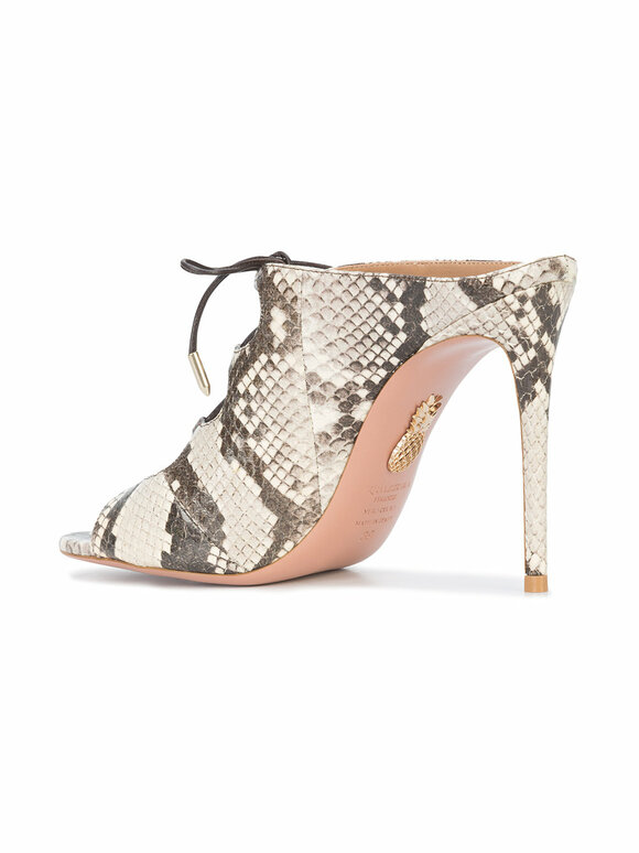 Aquazzura - Flirt Natural Snakeskin Lace-Up Mule, 105mm