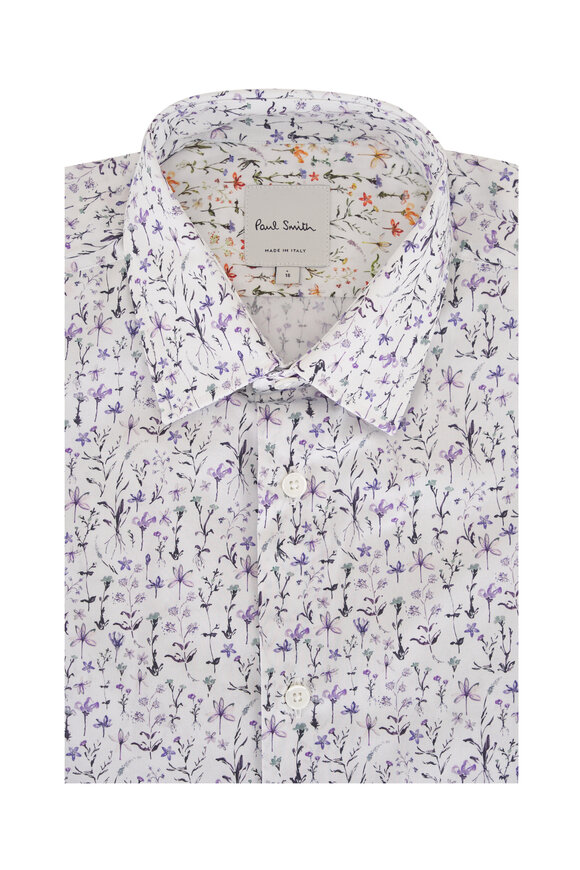 Paul Smith Purple Floral Print Cotton Dress Shirt