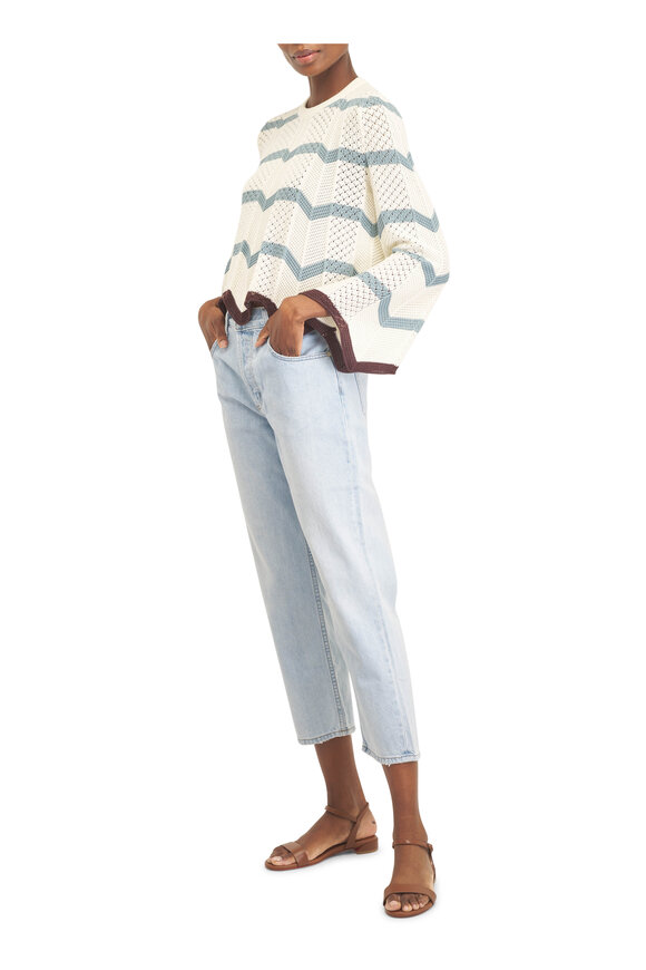 La DoubleJ Ivory & Blue Chevron Crop Knit Sweater - view 2