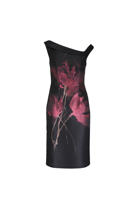 Talbot Runhof Black Floral Bouquet Jacquard Midi Dress