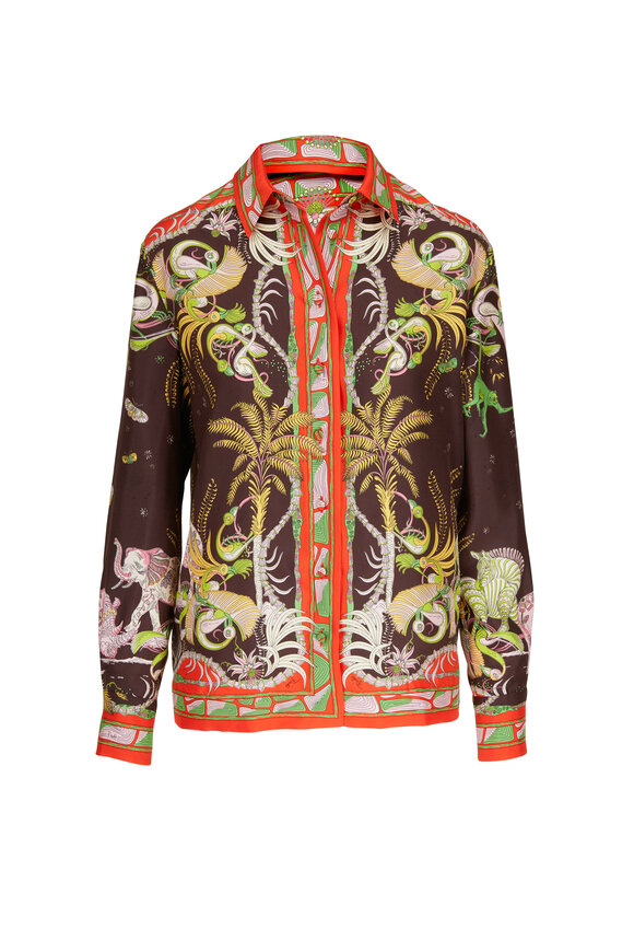 Pucci - Brown & Orange Print Silk Twill Blouse