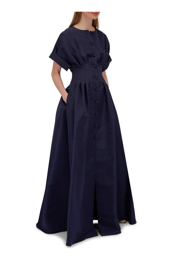 Carolina Herrera - Midnight Short Sleeve Button Front Gown