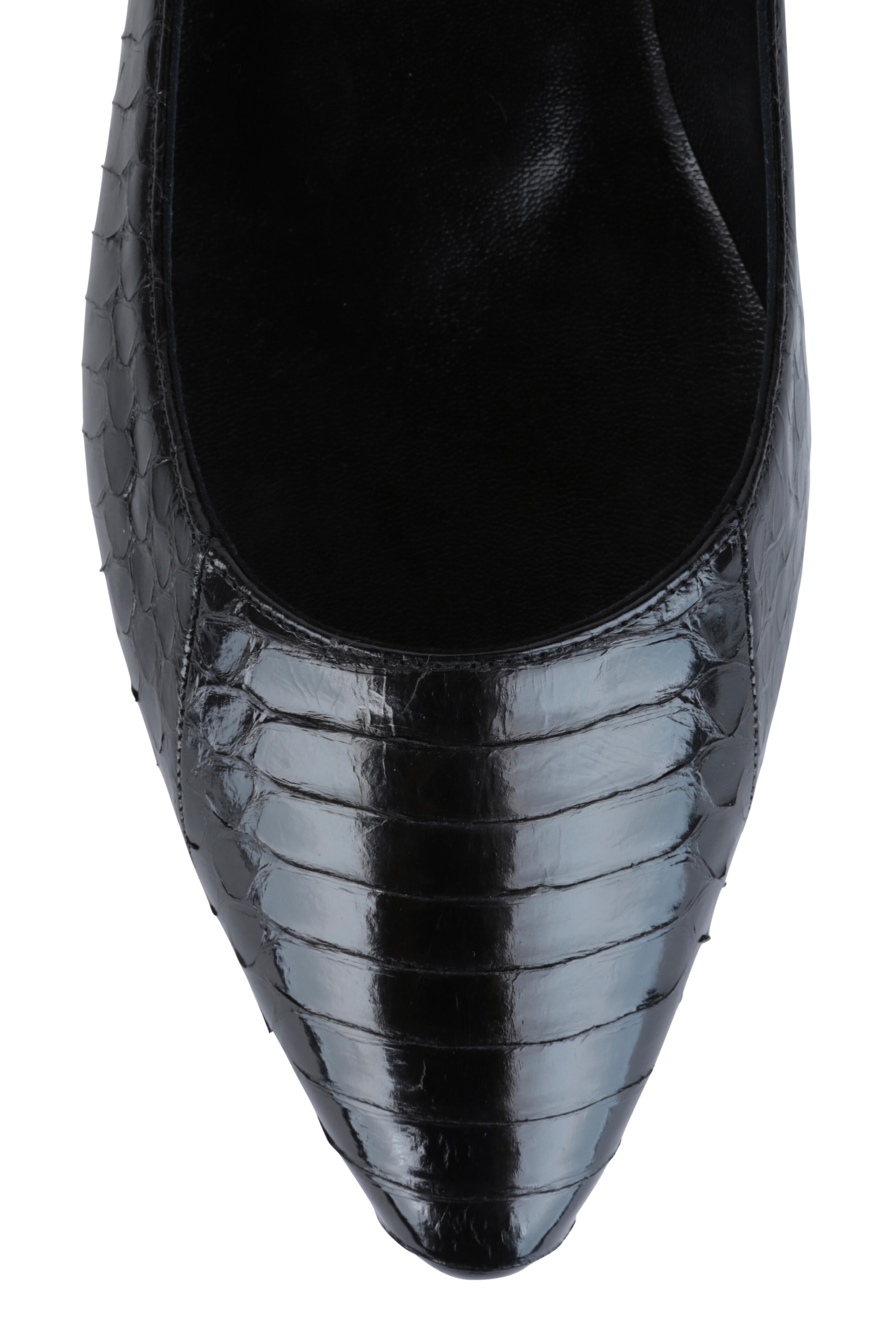 Manolo Blahnik - Titto Black Snakeskin Pointed Flat