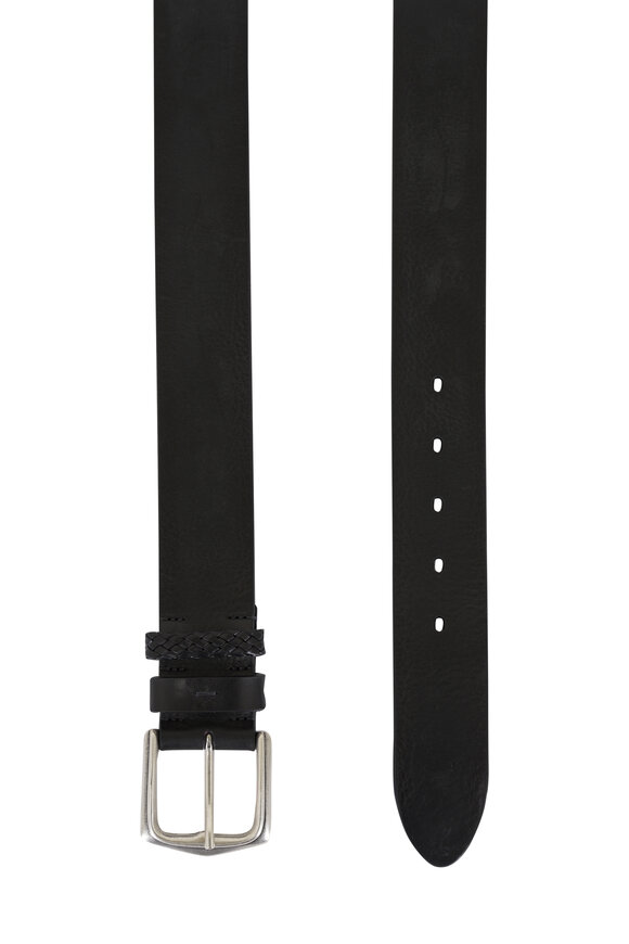 Veneta Cinture Black Braided Keeper Leather Belt - view 2