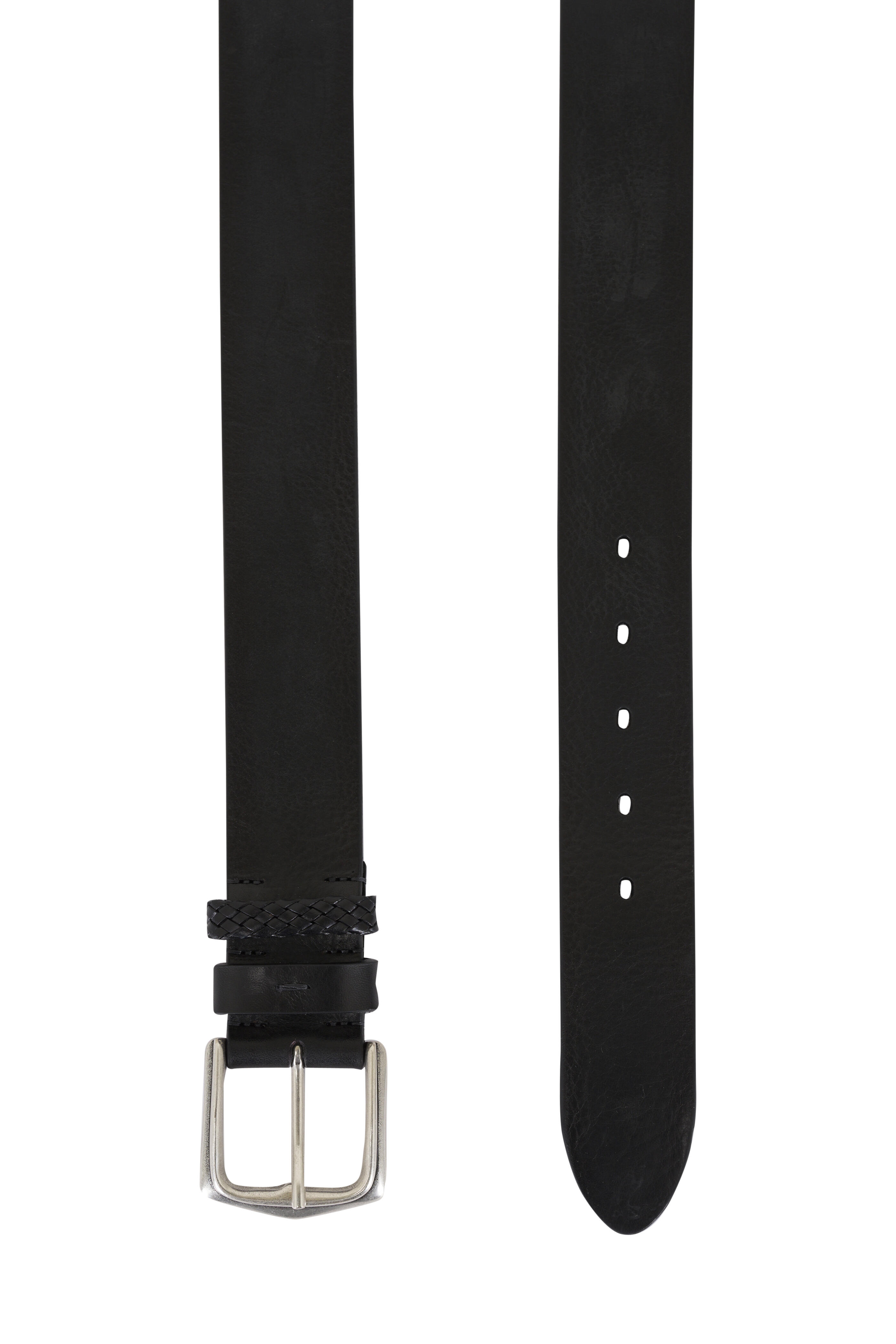 Veneta Cinture - Black Braided Keeper Leather Belt
