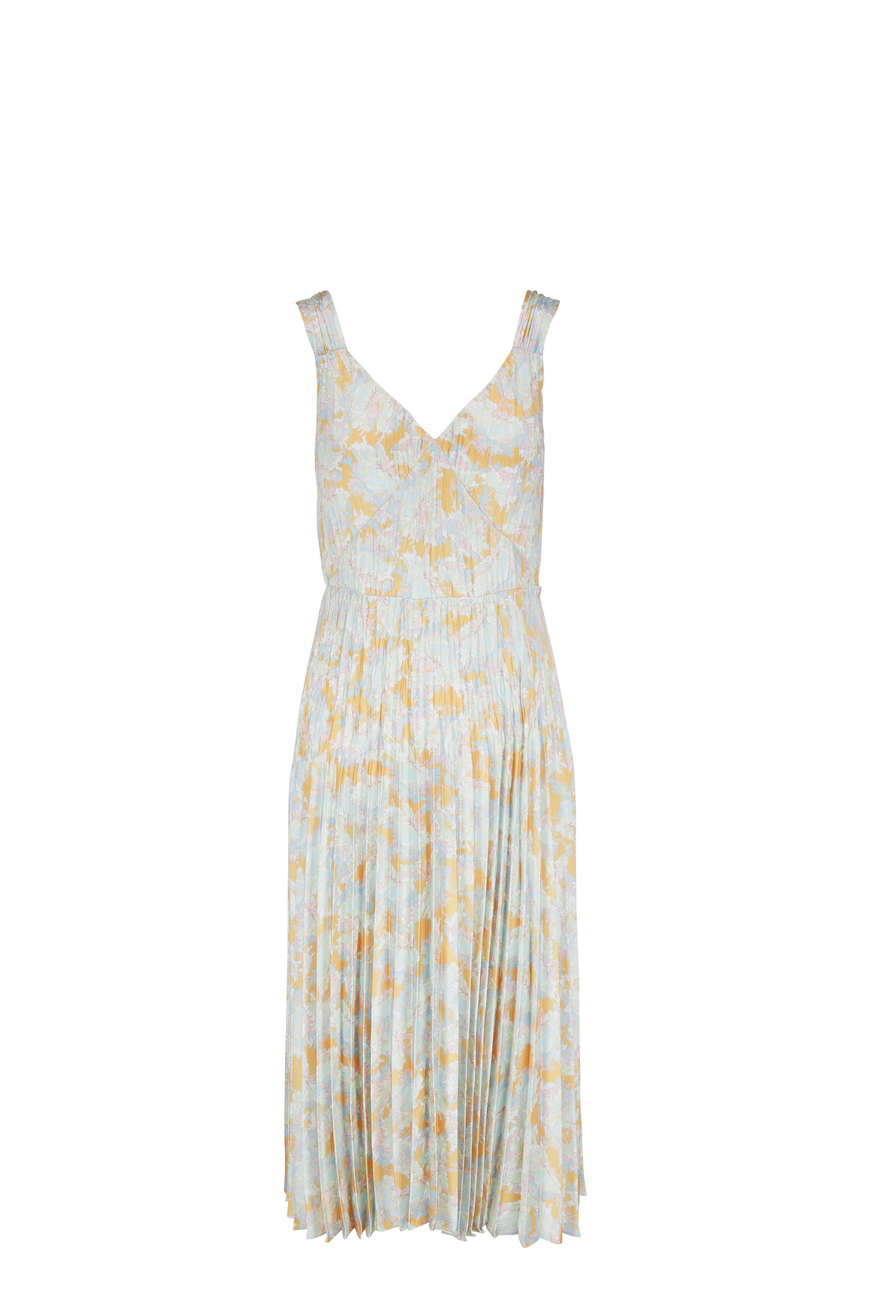 Vince - Warm Sand Lotus V-Neck Pleated Slip Dress