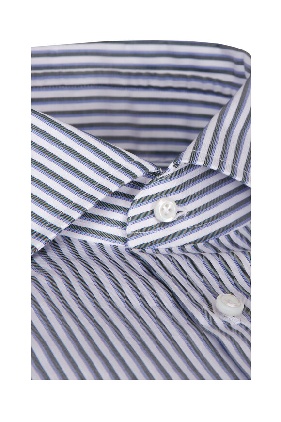Cesare Attolini Green Stripe Cotton Sport Shirt - view 2
