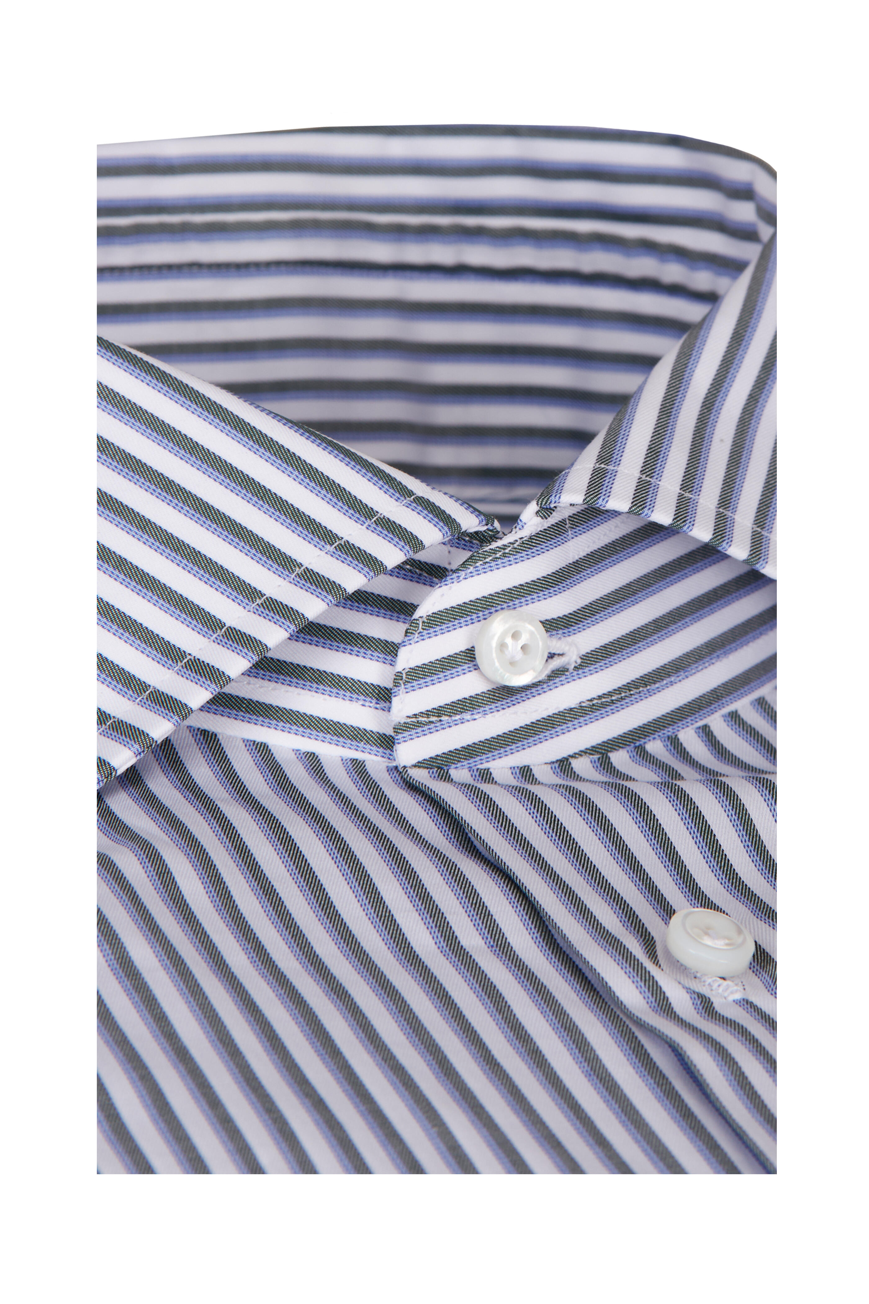 Cesare Attolini - Green Stripe Cotton Sport Shirt - view 2