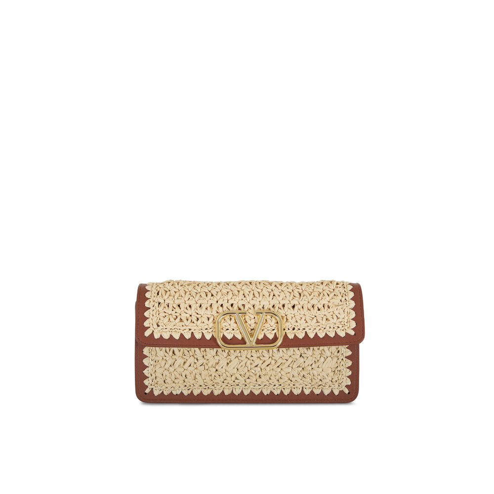 【関税&送料込】Valentino Garavani Embellished Raffia Vlogo Valentino VLOGO Signature mini embellished raffia and