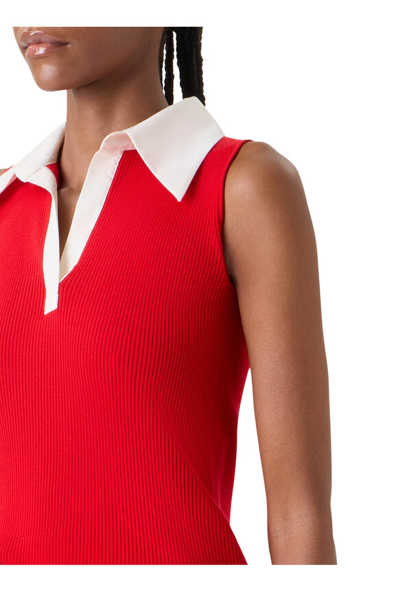 Akris Punto Red & White Sleeveless Polo Knit Tank - view 5