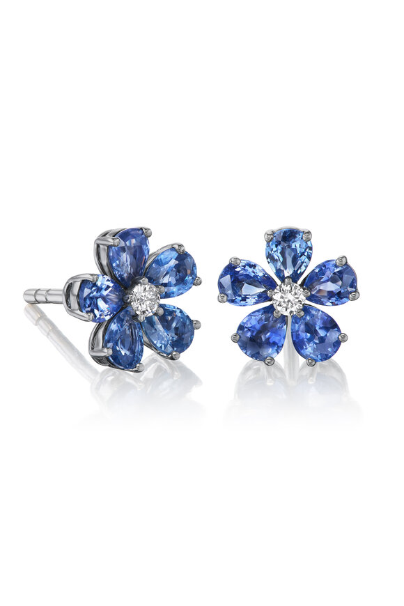 Nam Cho Platinum Blue Sapphire Petite Wildflower Earring - view 1