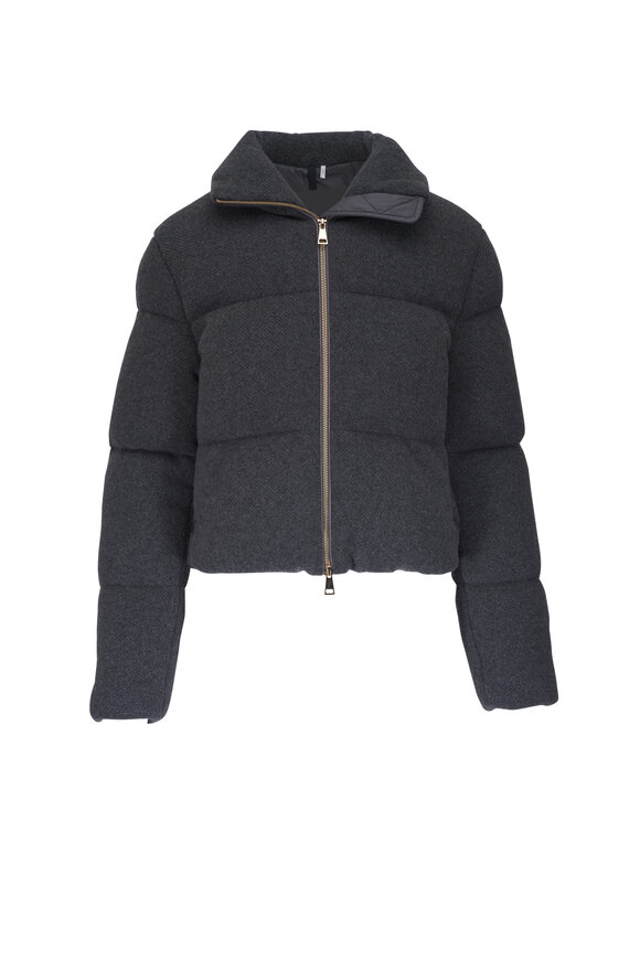 Moncler Breze Gray Cashmere Crop Puffer Jacket 