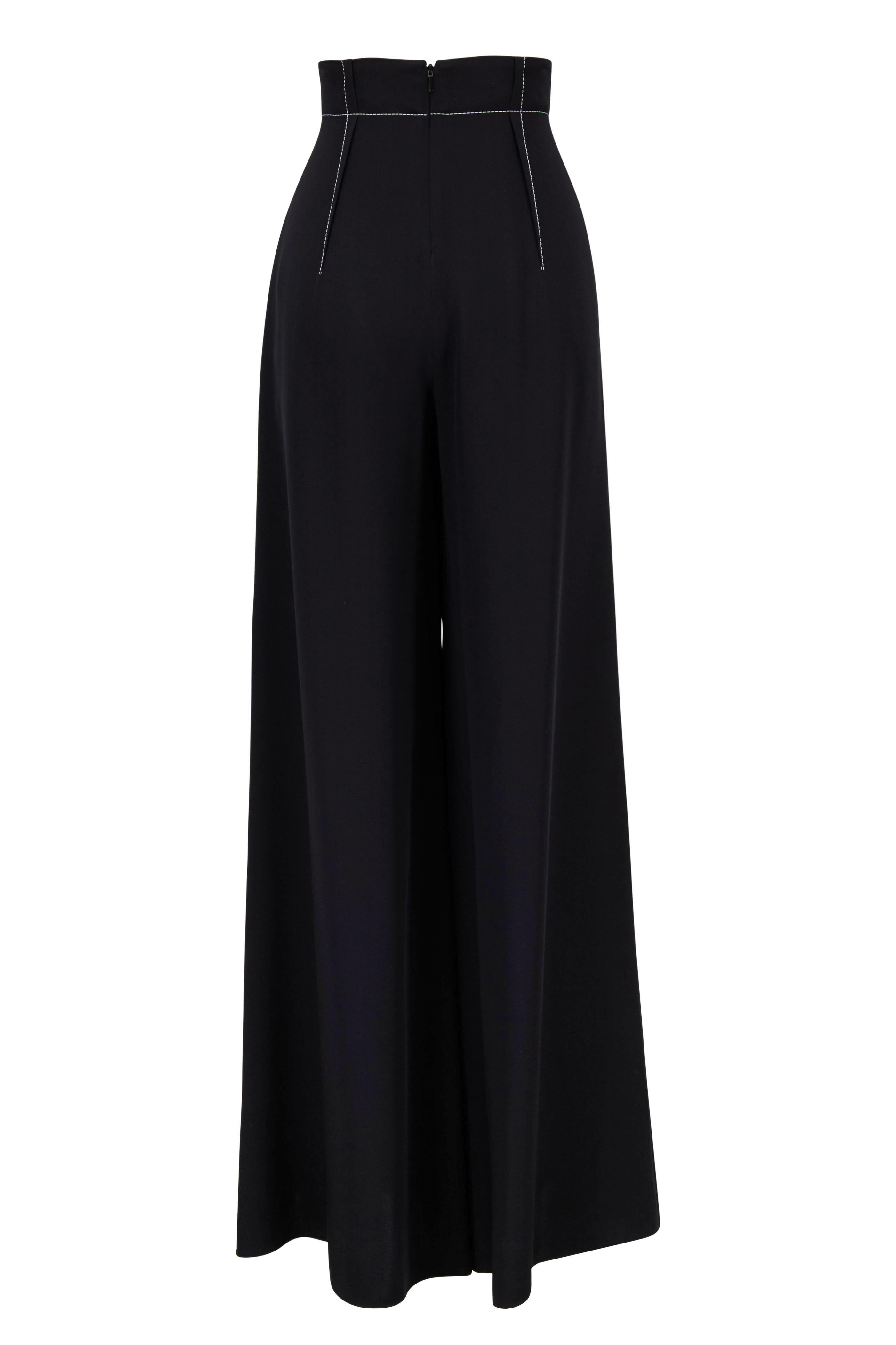 Cushnie - Black High-Waist Top Stitch Wide Leg Pant