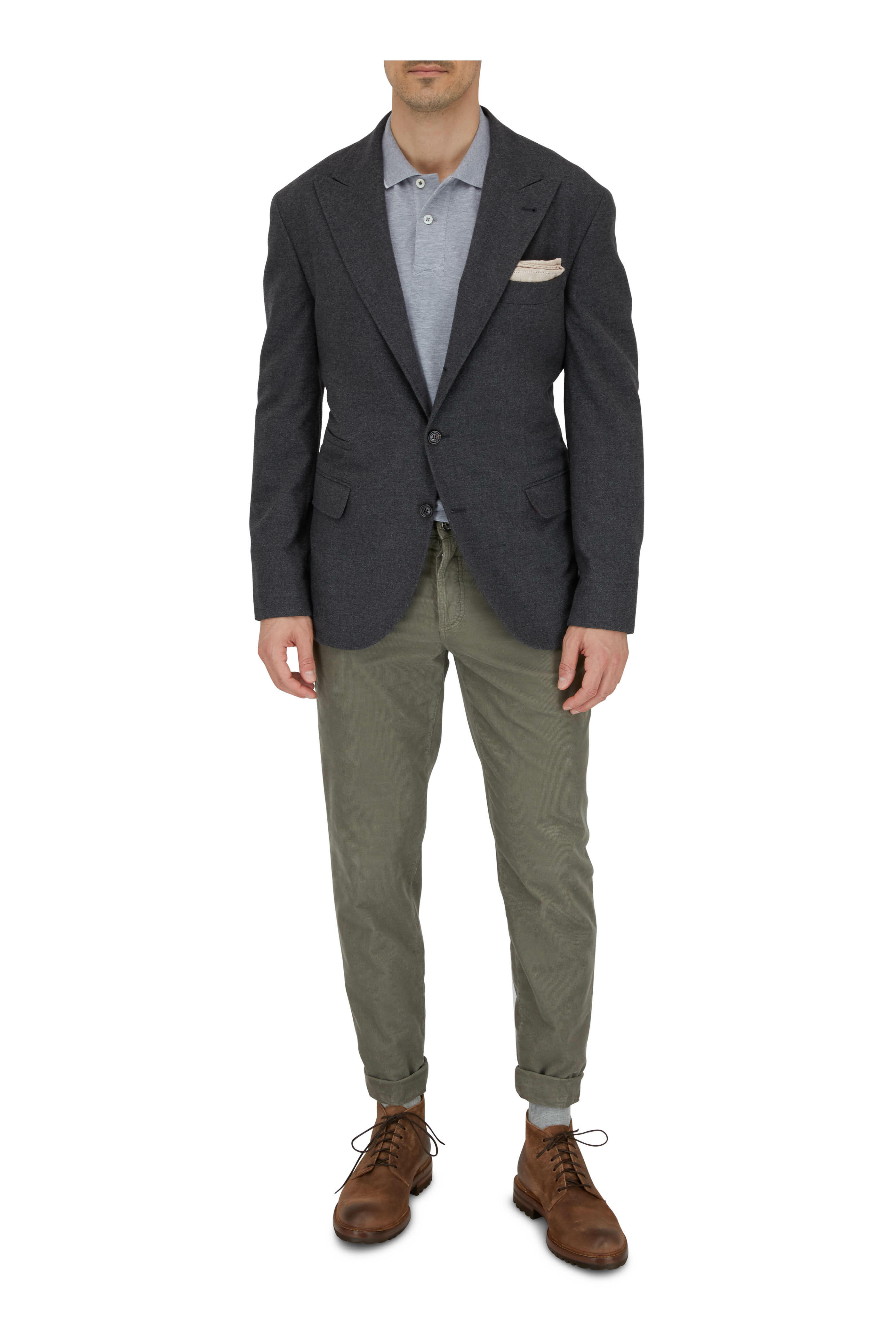 Brunello Cucinelli - Olive Corduroy Five Pocket Italian Fit Pant