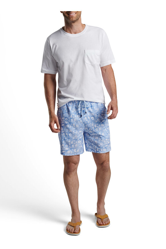 Peter Millar - Crown Blue Shell Patchwork Print Swim Trunks