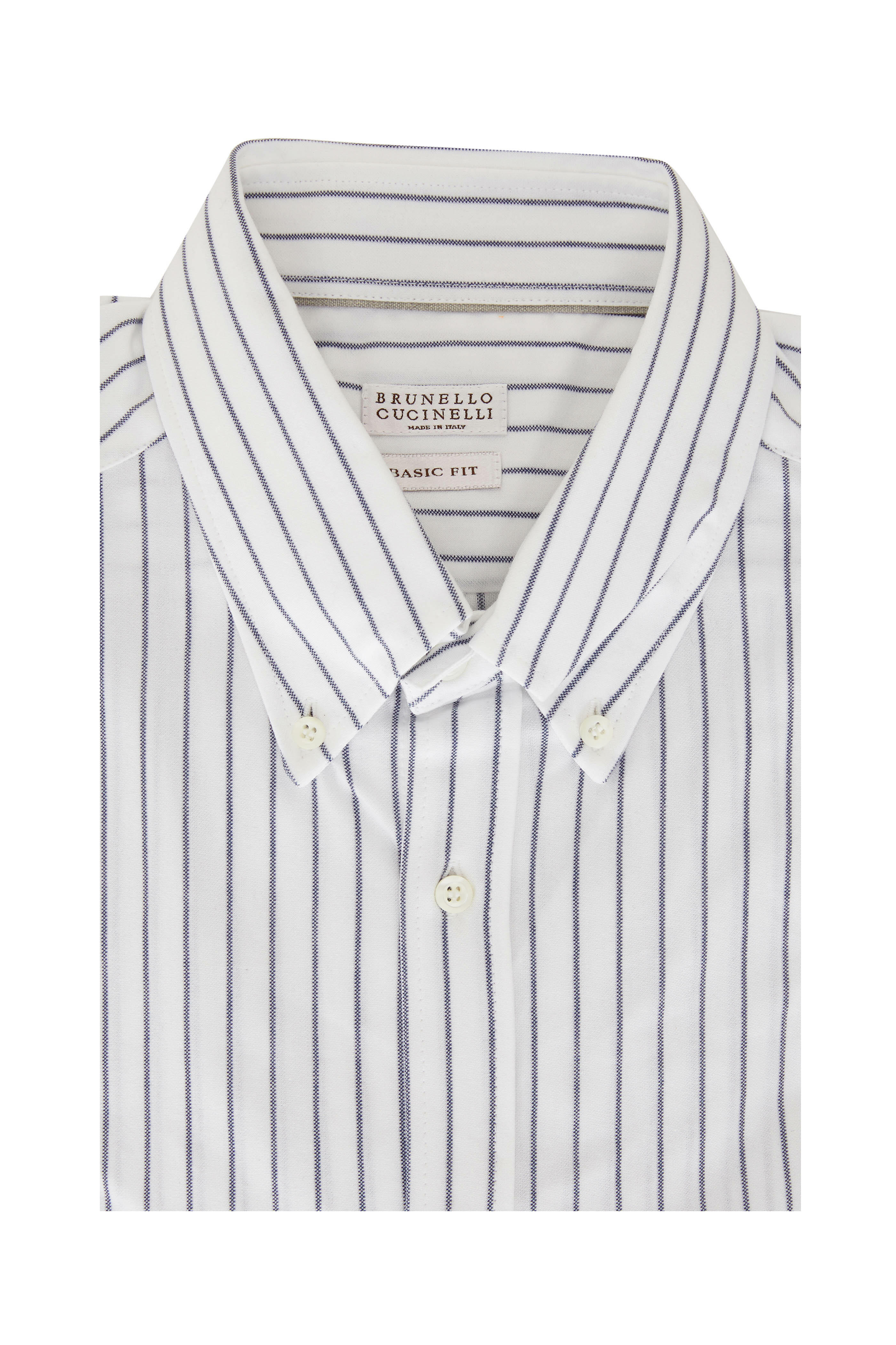 Brunello Cucinelli - Navy Blue Striped Basic Fit Sport Shirt