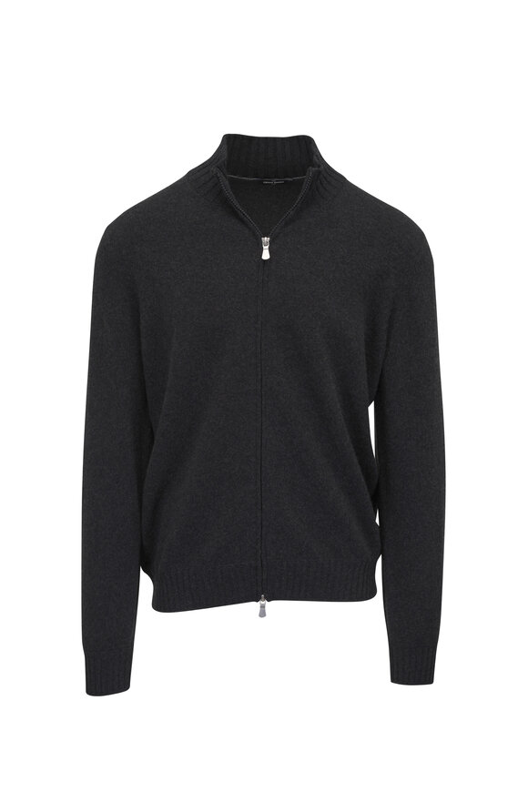 Gran Sasso Charcoal Felted Cashmere Full Zip Sweater