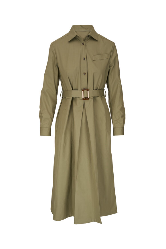 Kiton - Olive Green Cotton Belted Dress 