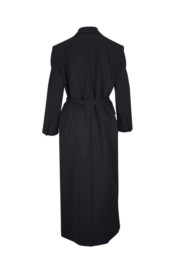 Valentino - Side Tie Black Stretch Wool Long Coat