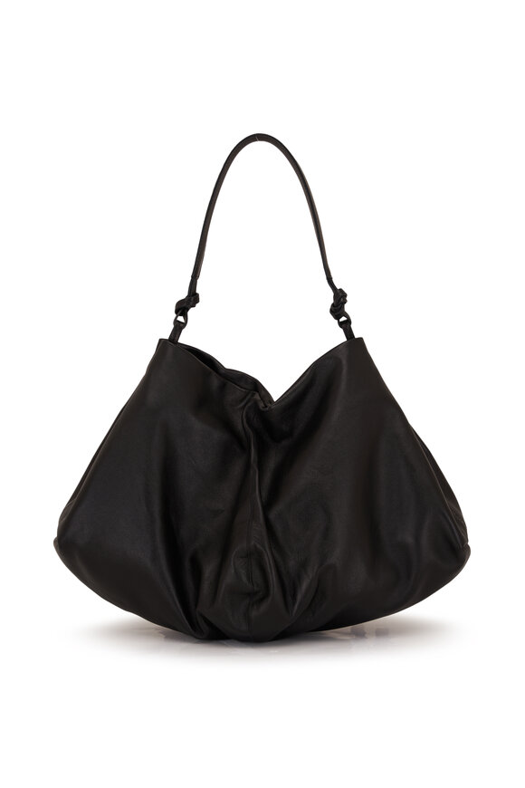 The Row - Samia Black Nappa Leather Gathered Hobo Bag 