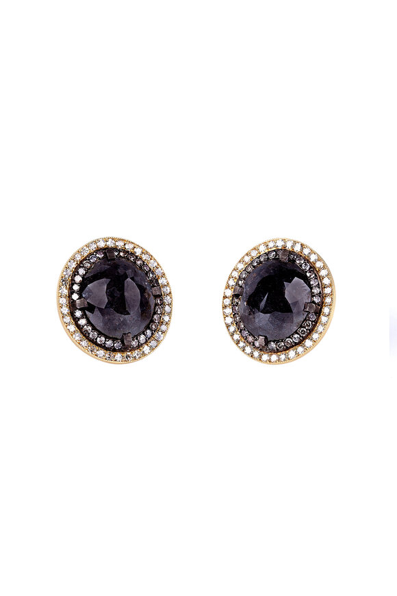 Sylva & Cie - Gold & Silver Rough Diamond Button Earrings