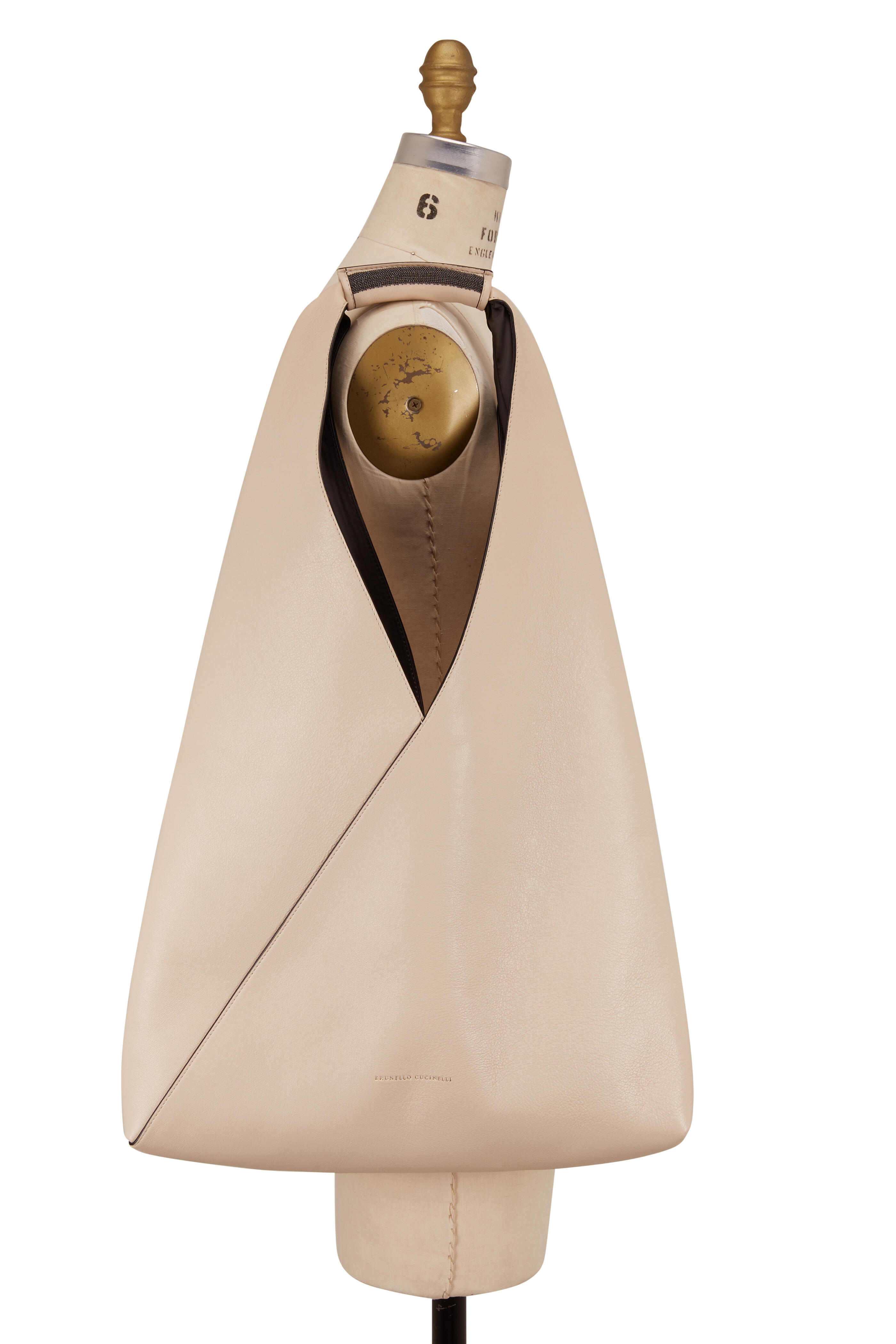 Brunello Cucinelli - Light Beige Leather Large Triangle Bag