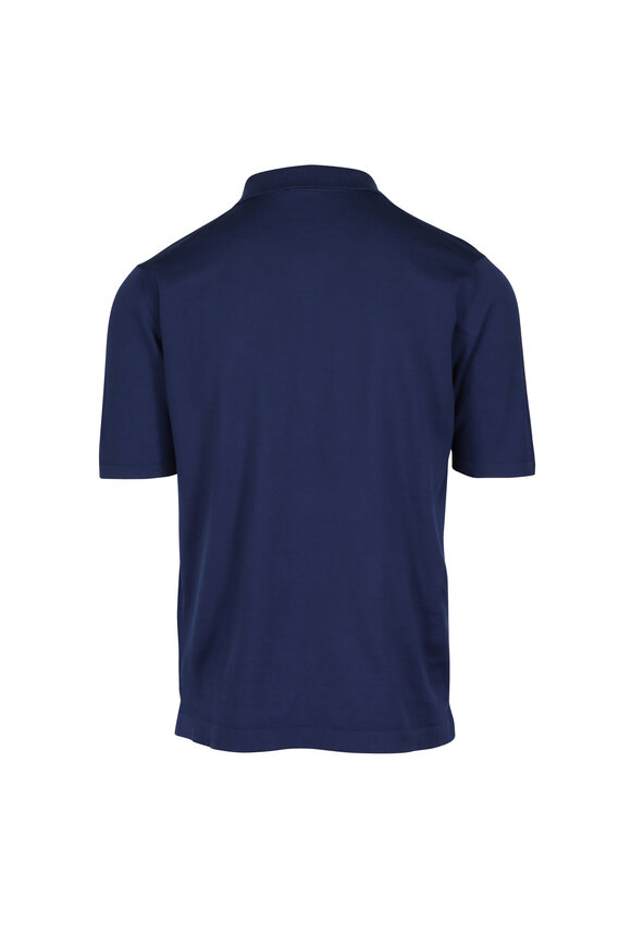 Cesare Attolini Navy Blue Cotton Johnny Collar Polo - view 2