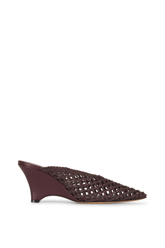 Le Monde Béryl Victoria Burgundy Knotted Leather Wedge Mule, 40mm - view 3