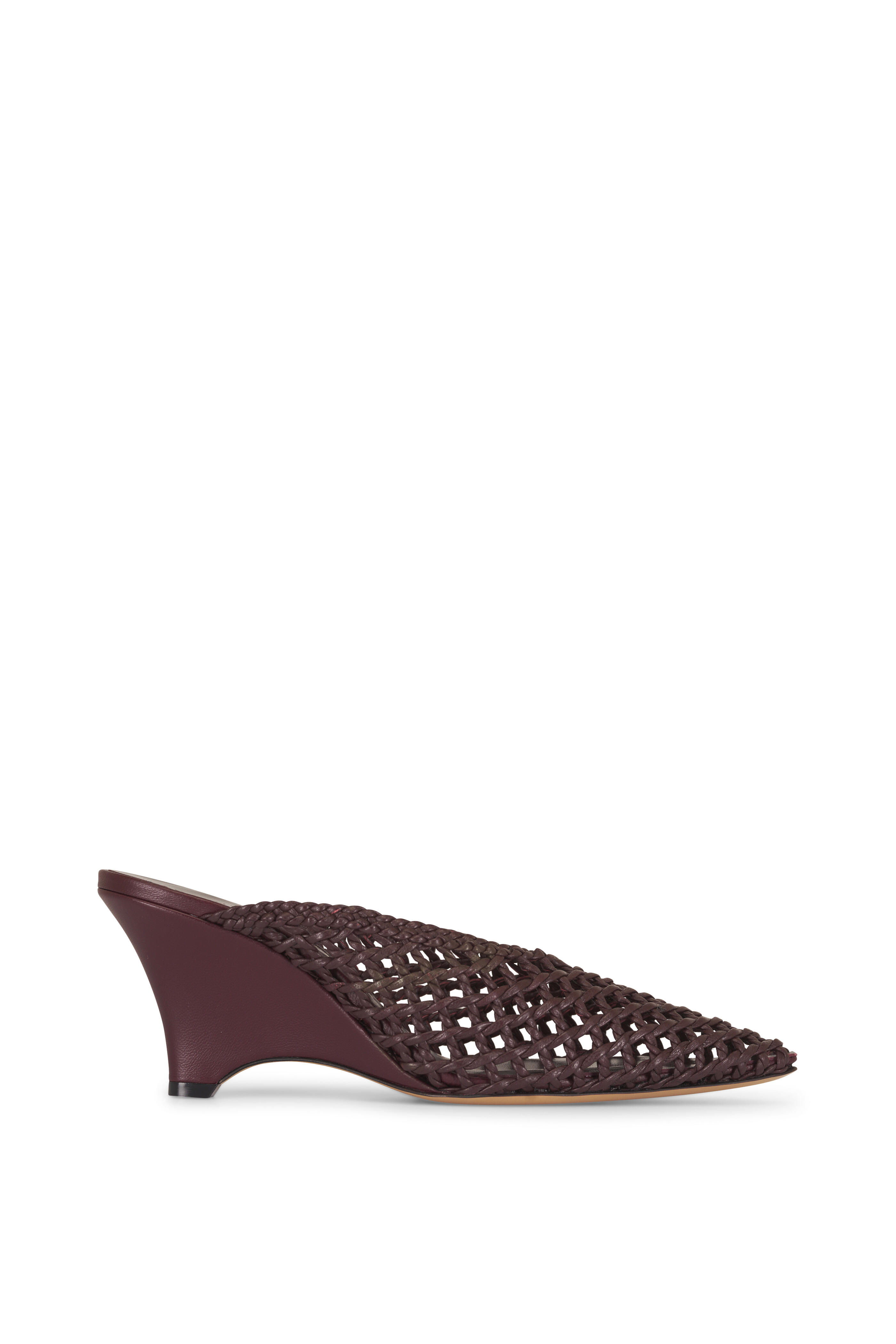 Le Monde Béryl - Victoria Burgundy Knotted Leather Wedge Mule, 40mm