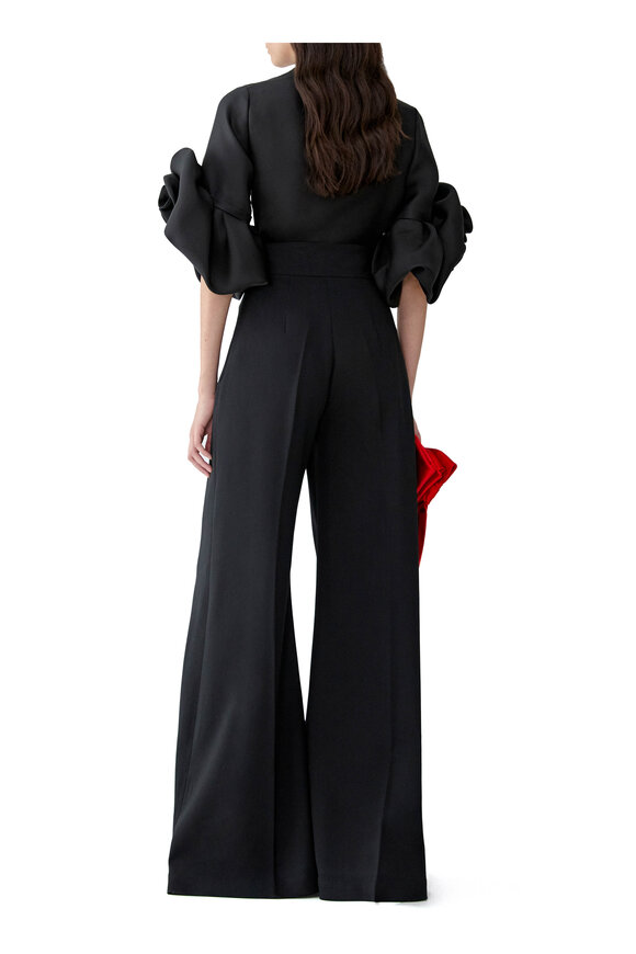 Carolina Herrera Gazar Black Three Quarter Sleeve Rosette Blouse - view 3