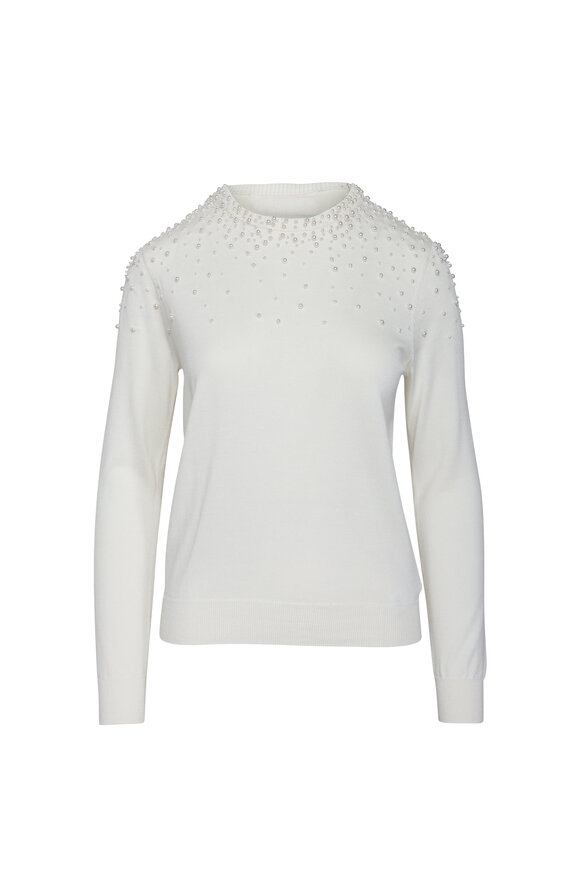 Carolina Herrera Ivory Pearl Embellished Sweater